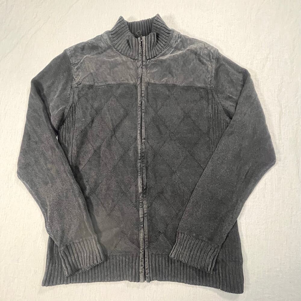 BKE Slim Fit Full Zip Jacket Men’s Large Gray Quilted Knit Sweater Coat Layer